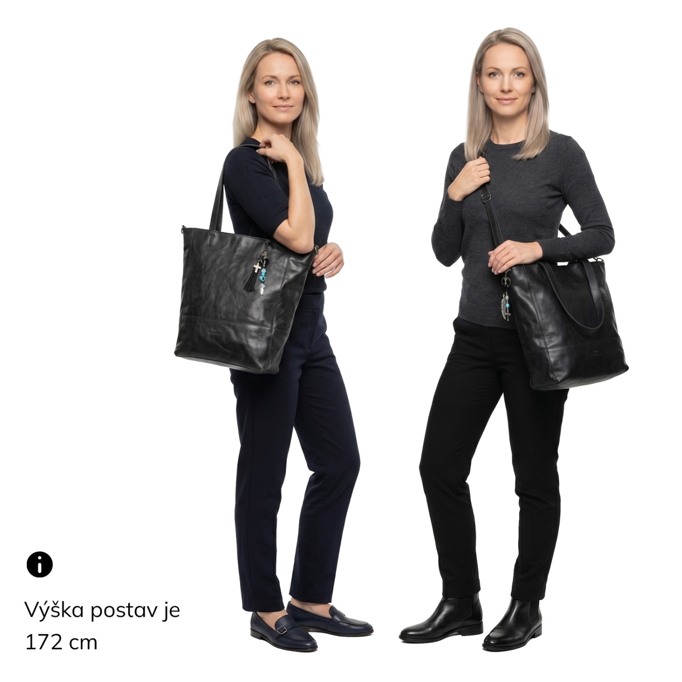 Prostorná kožená kabelka s přívěskem Noelia Bolger materiál kůže zapínání na zip barva černá velikost velká NB 3102 C Na postavě