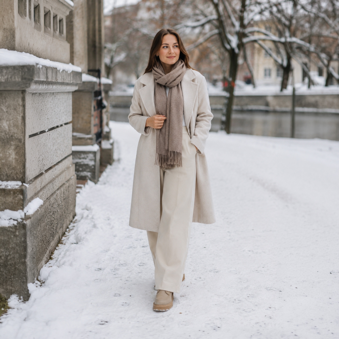 Elegantní jednobarevná šála s třásněmi Noelia Bolger materiál Polyester s příměsí vlny barva taupe KZ003 - 04