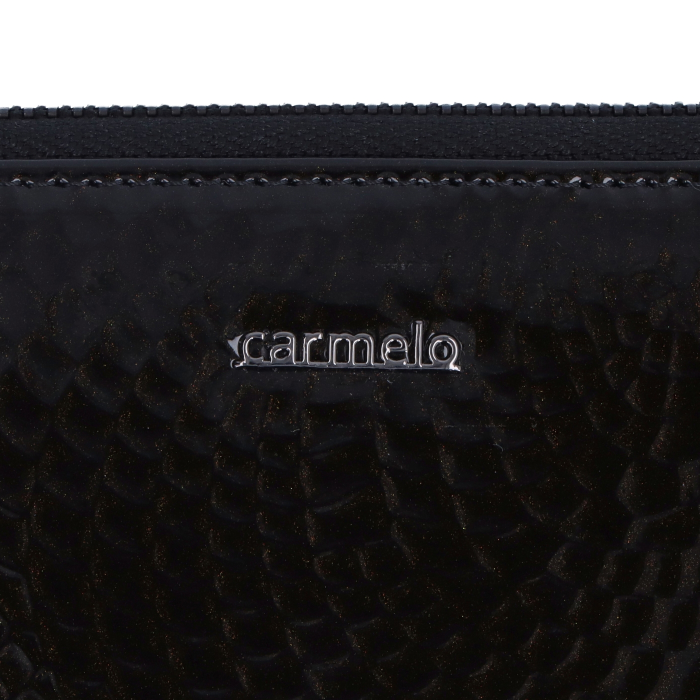 Elegantní dámská lakovaná peněženka Carmelo materiál kůže zapínání na zip barva černá velikost velká 2102 Z C Logo