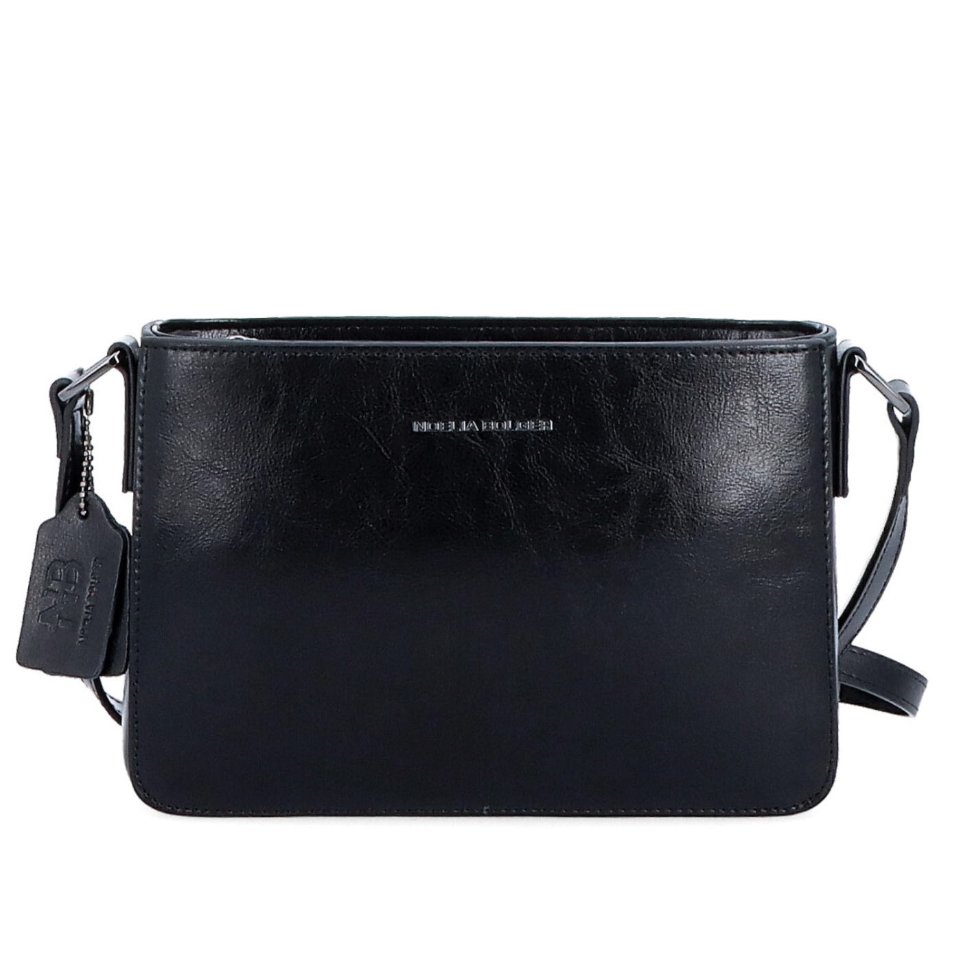 Elegantní, pevnější kožená crossbody kabelka Noelia Bolger materiál kůže zapínání na zip barva černá velikost malá NB 0103 C Zepředu
