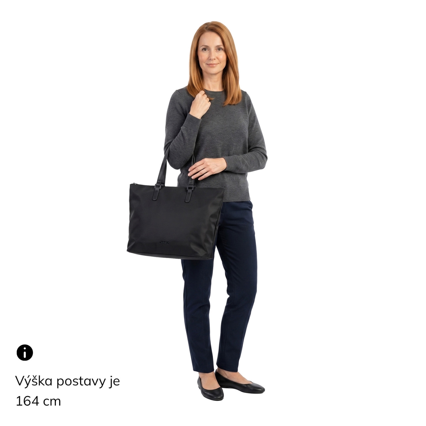 Designová business kabelka přes rameno Carmelo materiál nylon zapínání na zip barva černá velikost velká 6610 C Na postavě