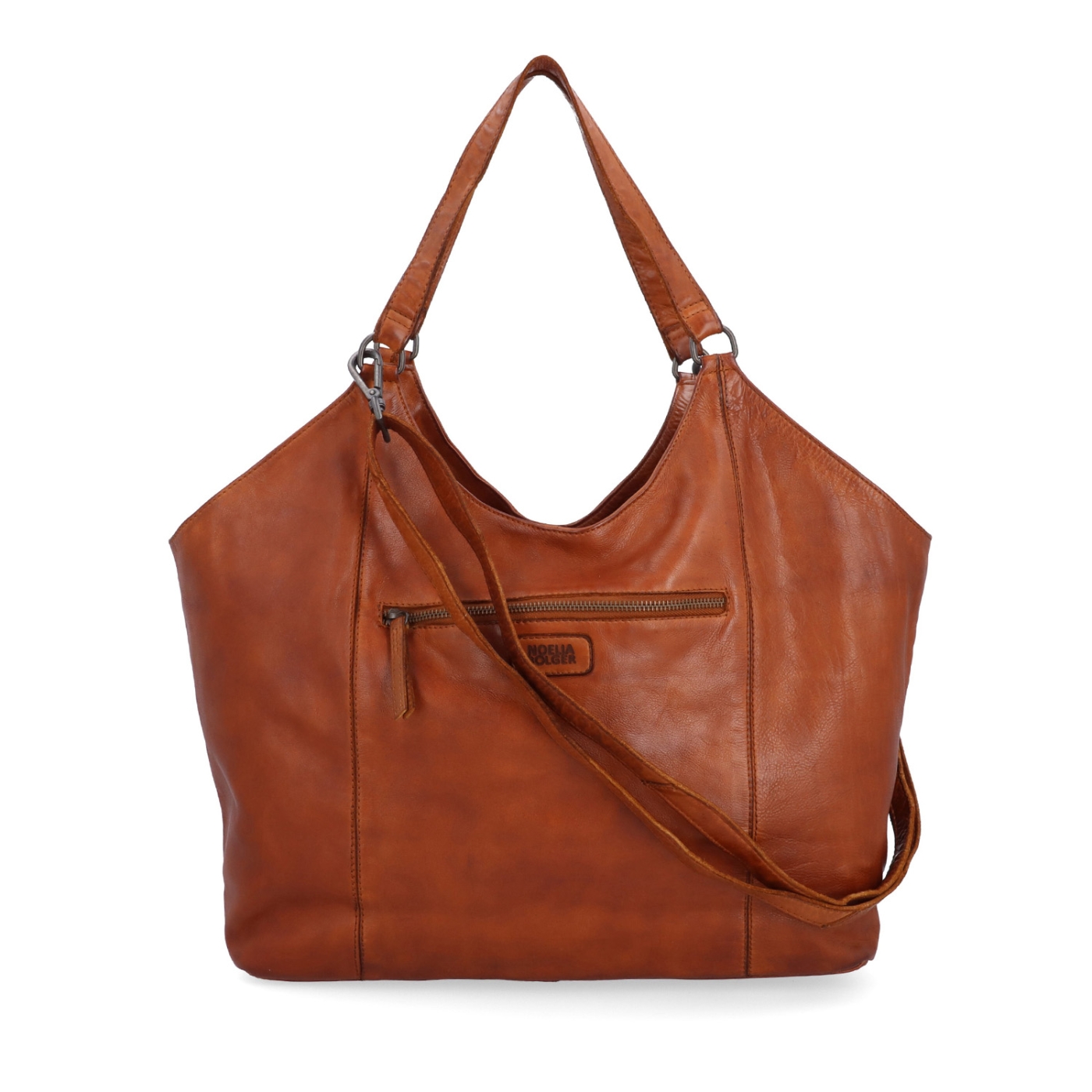 Velká kožená kabelka s uchy a crossbody popruhem Noelia Bolger materiál kůže zapínání na zip barva koňaková velikost velká NB 2429 KO Zezadu