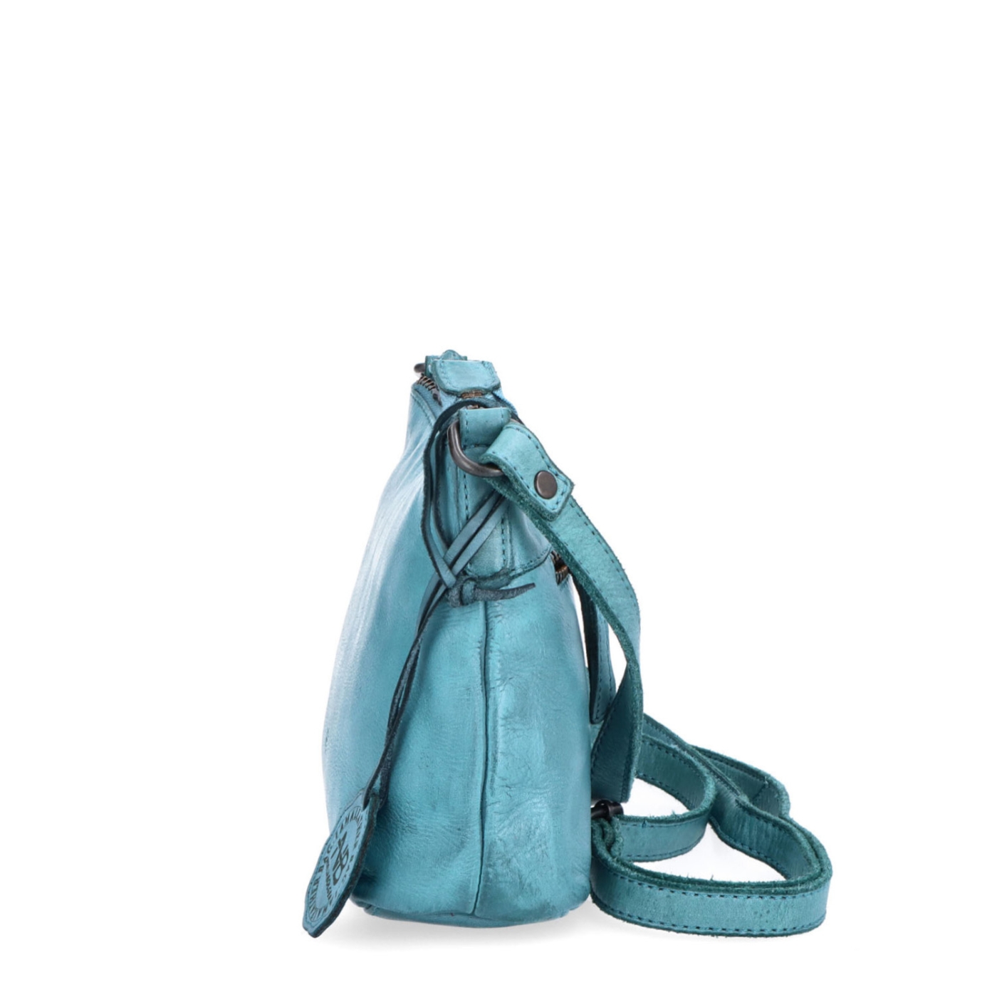 Praktická kožená crossbody na každý den Noelia Bolger materiál kůže zapínání na zip barva tyrkysová velikost malá NB 2406 TYR Z boku