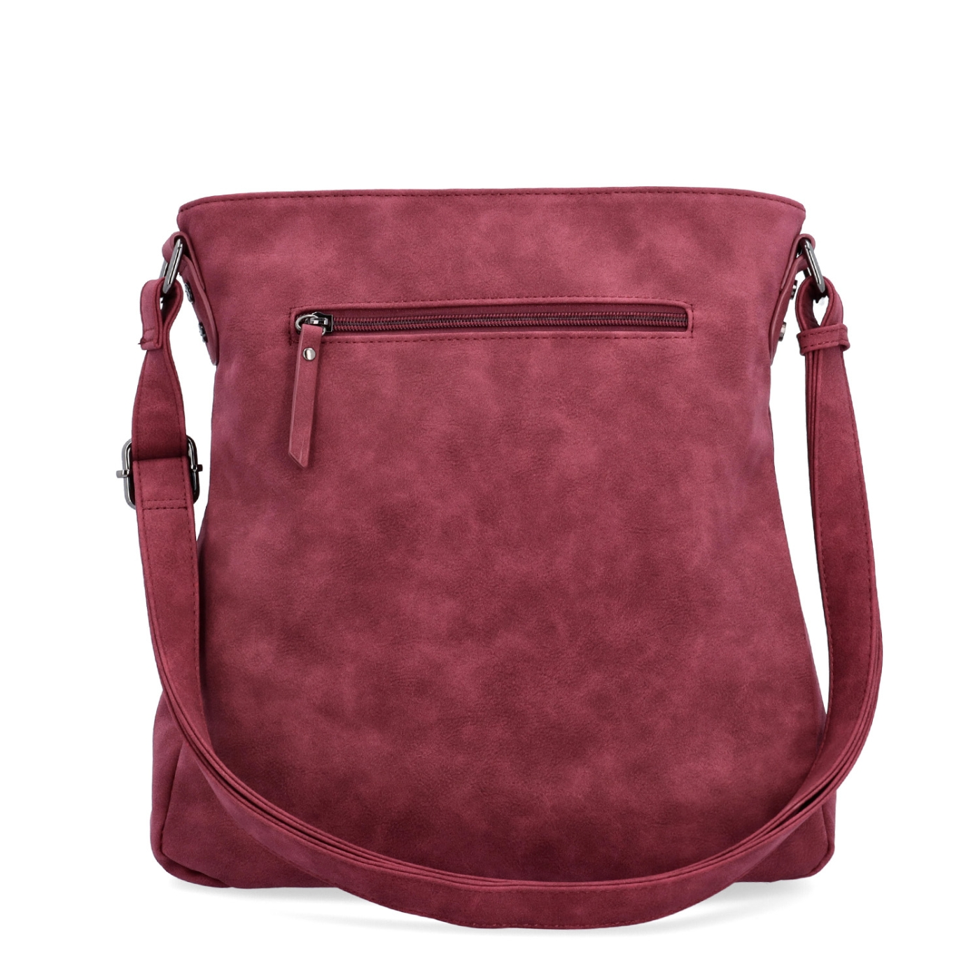 Stylová crossbody kabelka s čistým designem Tangerin materiál syntetická kůže zapínání na zip barva vínová velikost střední 1101 BO Zezadu