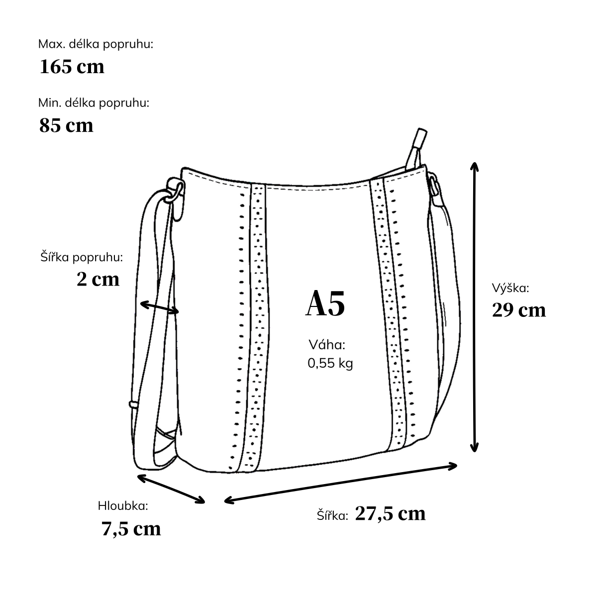 Kožená kabelka s perforací a nastavitelným crossbody popruhem Noelia Bolger materiál kůže zapínání na zip barva černá velikost střední NB 2029 C Rozměry
