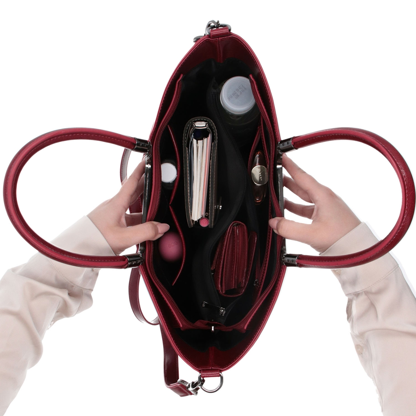Velká designová kabelka Noelia Bolger materiál kůže zapínání na zip barva červená velikost velká NB 0049 TCV Vnitřek