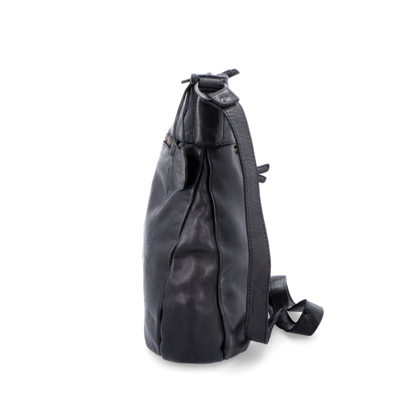 Vintage kožená crossbody kabelka Noelia Bolger materiál kůže zapínání na zip barva černá velikost střední NB 2004 C Z boku