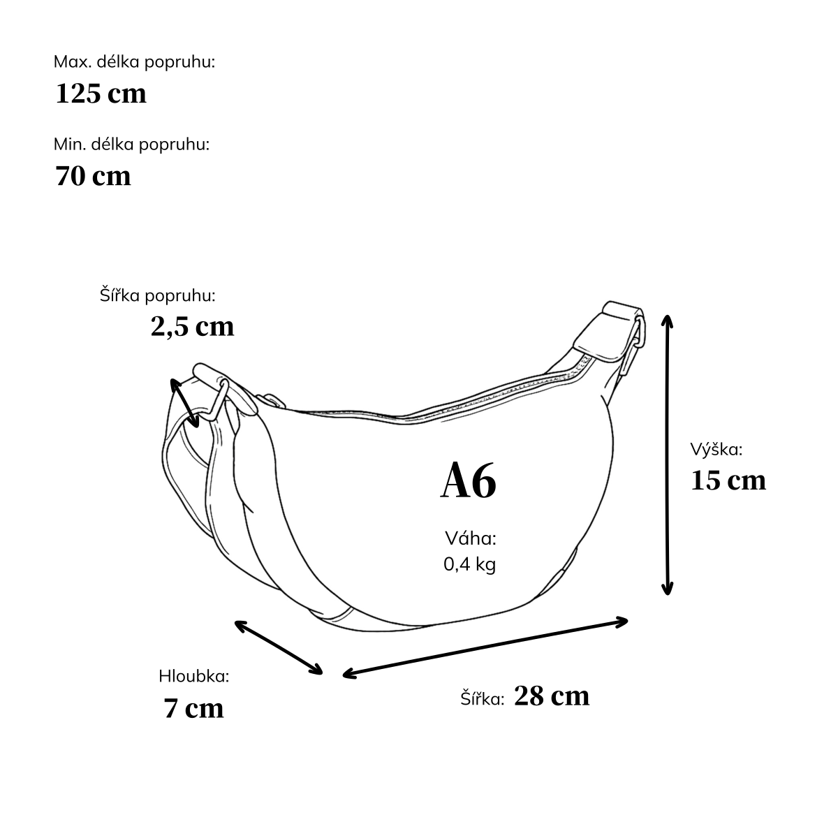 Malá kožená moonbag kabelka Noelia Bolger materiál kůže zapínání na zip barva černá velikost malá NB 2411 C Rozměry
