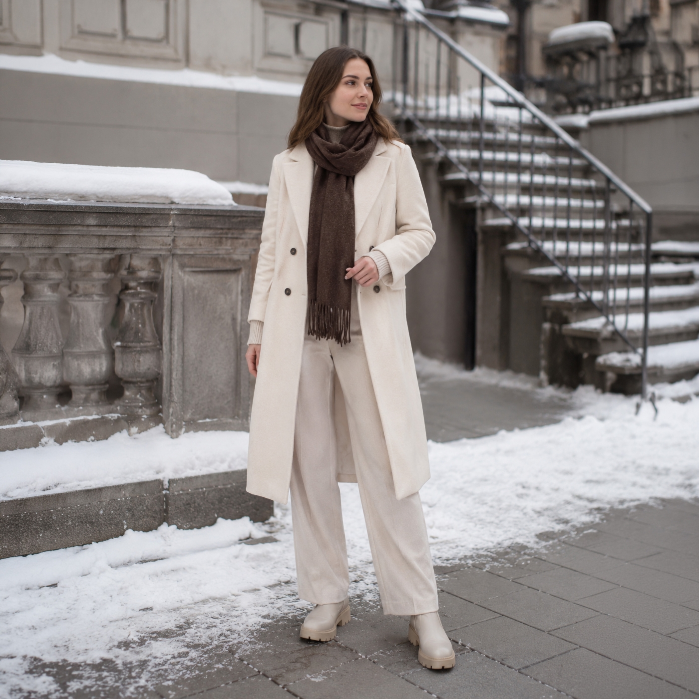 Elegantní jednobarevná šála s třásněmi Noelia Bolger materiál Polyester s příměsí vlny barva hnědá KZ003 - 05