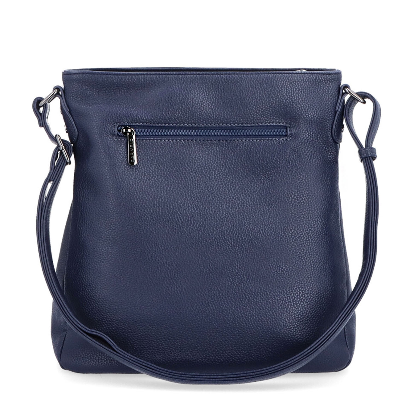 Designová crossbody kabelka Carmelo materiál syntetická kůže zapínání na zip barva modrá velikost střední 4271 TM Zezadu