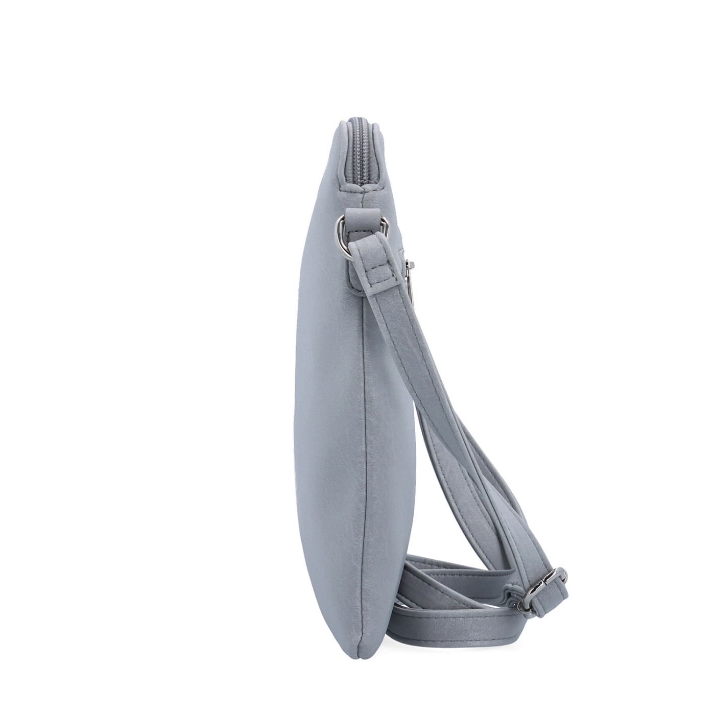Menší crossbody kabelka z hebkého materiálu Tangerin materiál syntetická kůže zapínání na zip barva šedá velikost malá 7017 SS Z boku