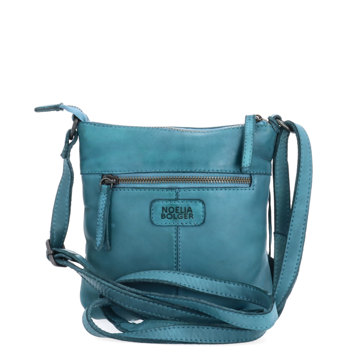 Elegantní kožená crossbody kabelka Noelia Bolger materiál kůže zapínání na zip barva tyrkysová velikost malá NB 2415 TYR Zezadu