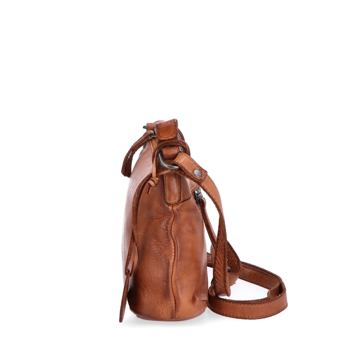 Praktická kožená crossbody na každý den Noelia Bolger materiál kůže zapínání na zip barva koňaková velikost malá NB 2406 KO Z boku