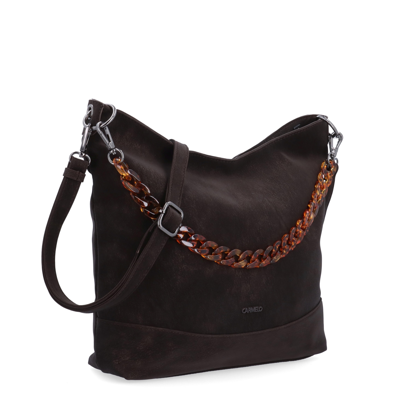 Stylová crossbody kabelka s odepínacím řetízkem Carmelo materiál syntetická kůže zapínání na zip barva hnědá velikost střední 4660 TH