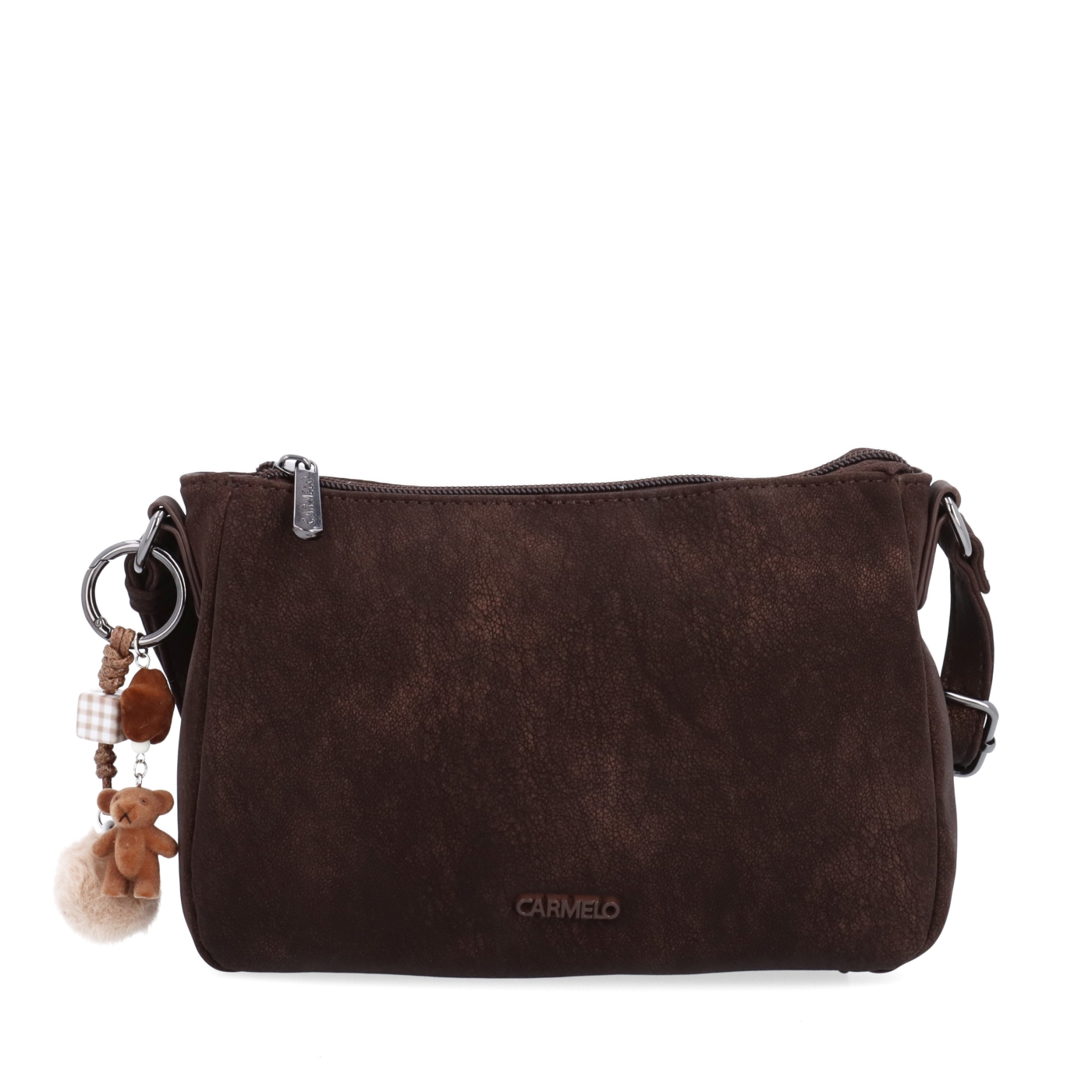 Elegantní malá crossbody kabelka Carmelo materiál syntetická kůže zapínání na zip barva hnědá velikost malá 4666 H Zepředu