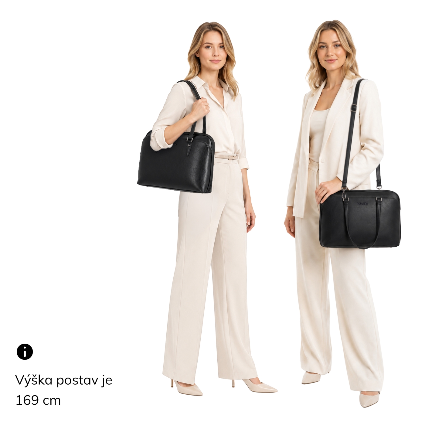 Dámská taška na notebook s crossbody popruhem Le Sands materiál syntetická kůže zapínání na zip barva černá velikost velká 7728 C Na postavě