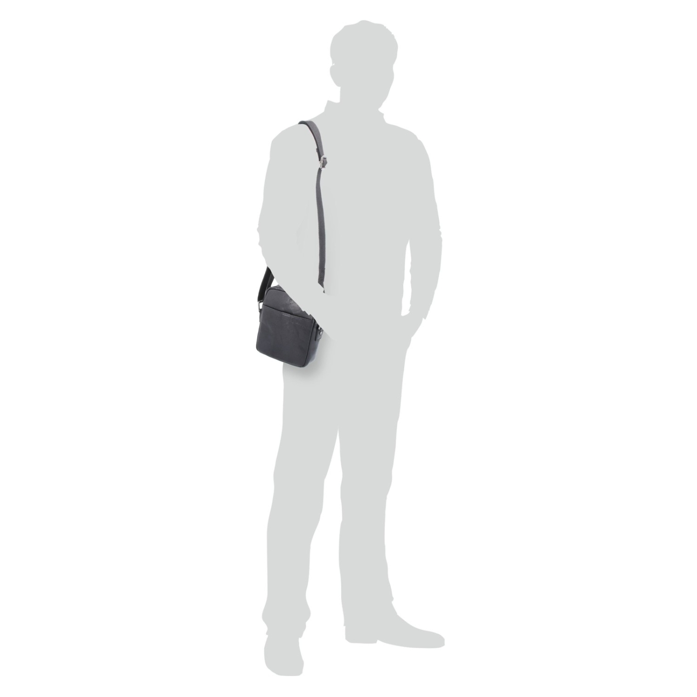 Malá kožená crossbody Poyem materiál kůže zapínání na zip barva černá velikost malá 2213 Poyem C Na postavě
