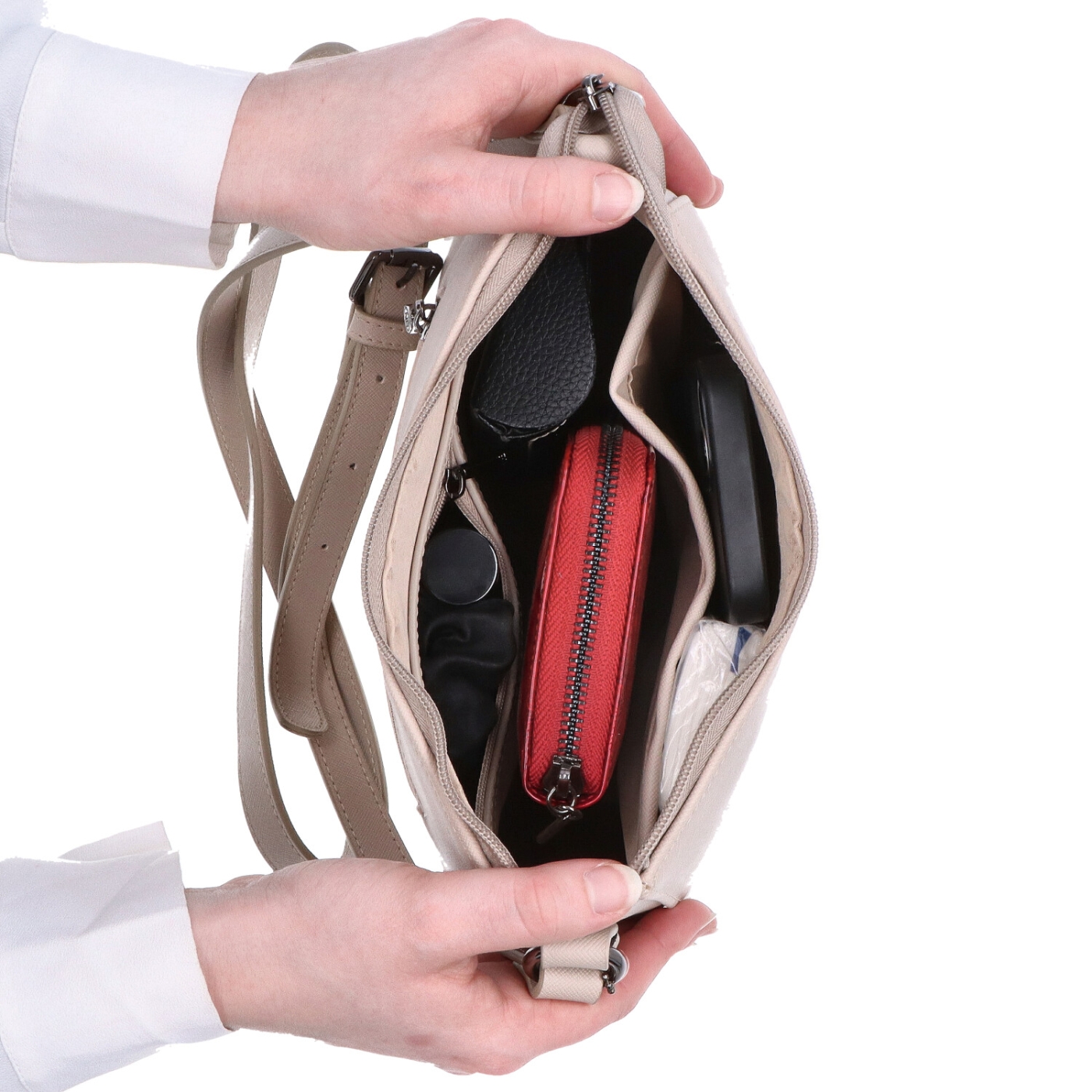 Kožená crossbody kabelka Noelia Bolger materiál kůže zapínání na zip barva šedá velikost malá NB 0074 SS Vnitřek