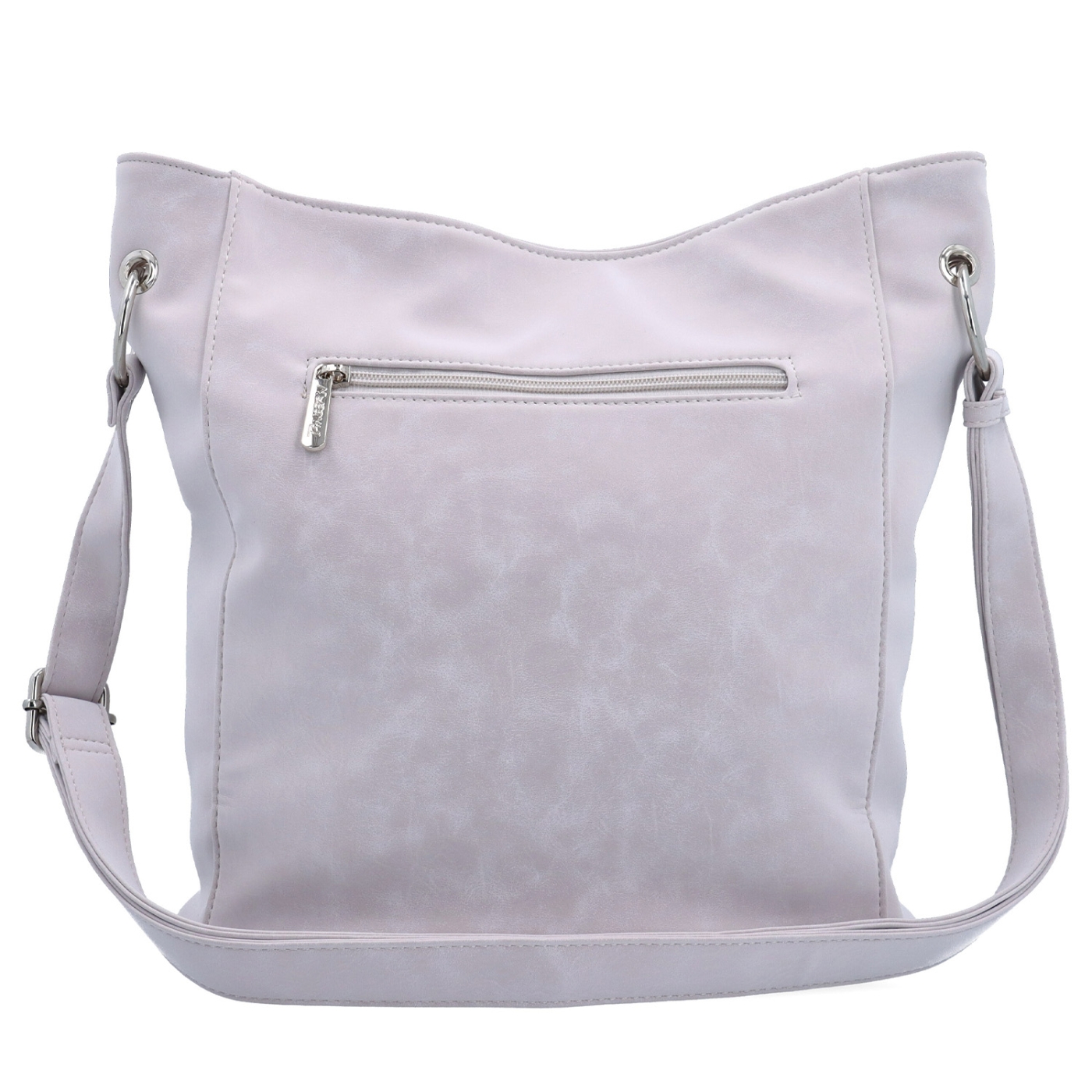 Městská crossbody kabelka s hebkým povrchem a děleným vnitřkem Tangerin materiál syntetická kůže zapínání na zip barva růžová velikost střední 7015 LI Zezadu
