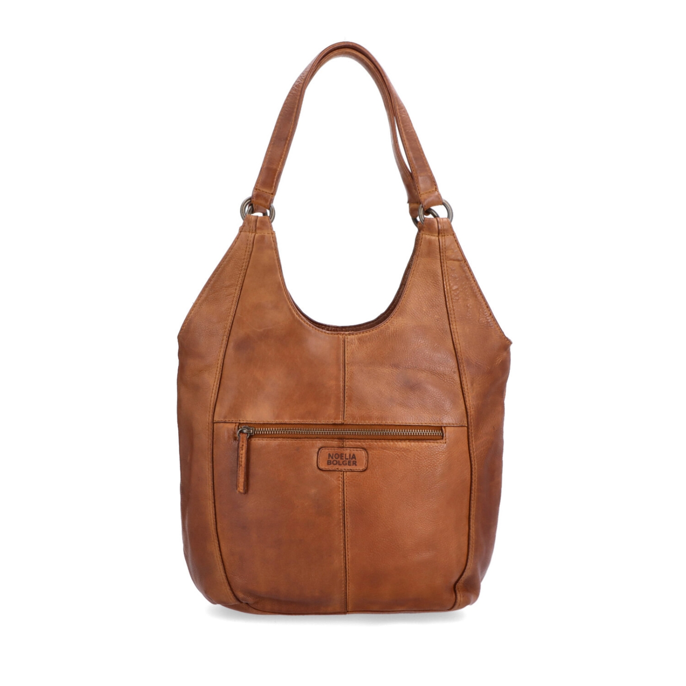 Elegantní kožená shopper kabelka s prošitím Noelia Bolger materiál kůže zapínání na zip barva koňaková velikost střední NB 2044 KO Zezadu