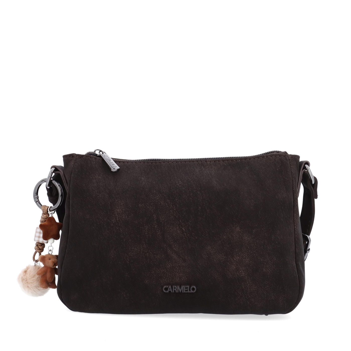 Elegantní malá crossbody kabelka Carmelo materiál syntetická kůže zapínání na zip barva hnědá velikost malá 4666 TH Zepředu