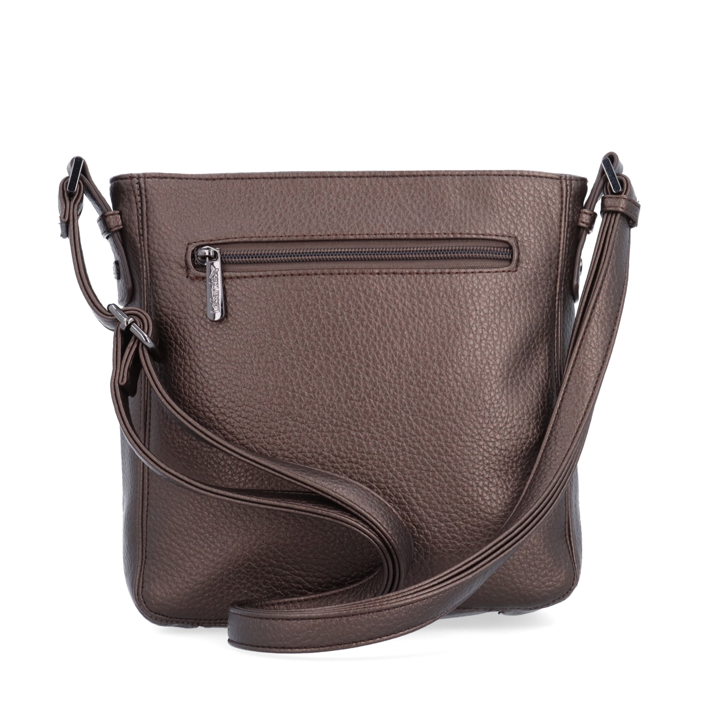Praktická crossbody kabelka s přední kapsou Le Sands materiál syntetická kůže zapínání na zip barva metalická velikost střední 4653 BR Zezadu