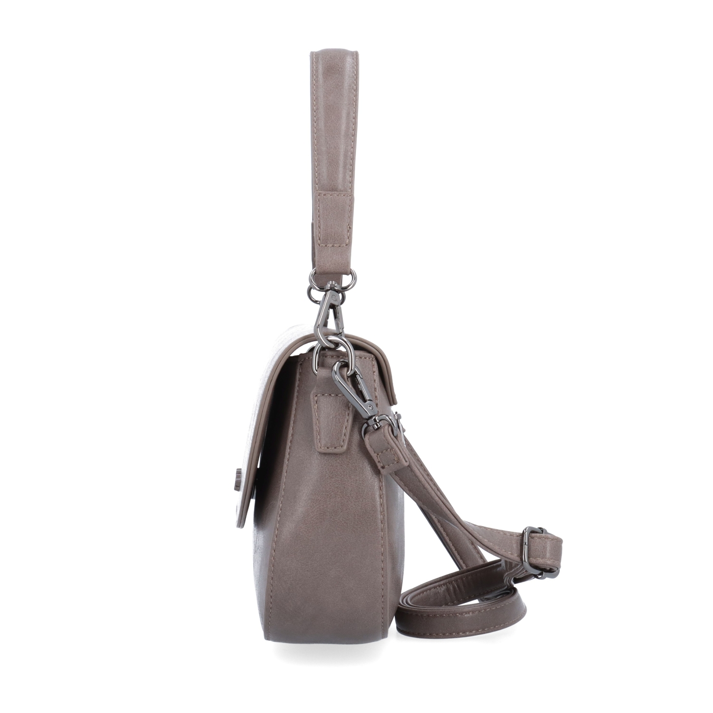 Stylová crossbody kabelka s klopou Le Sands materiál syntetická kůže zapínání s klopou barva taupe velikost malá 7730 T Z boku