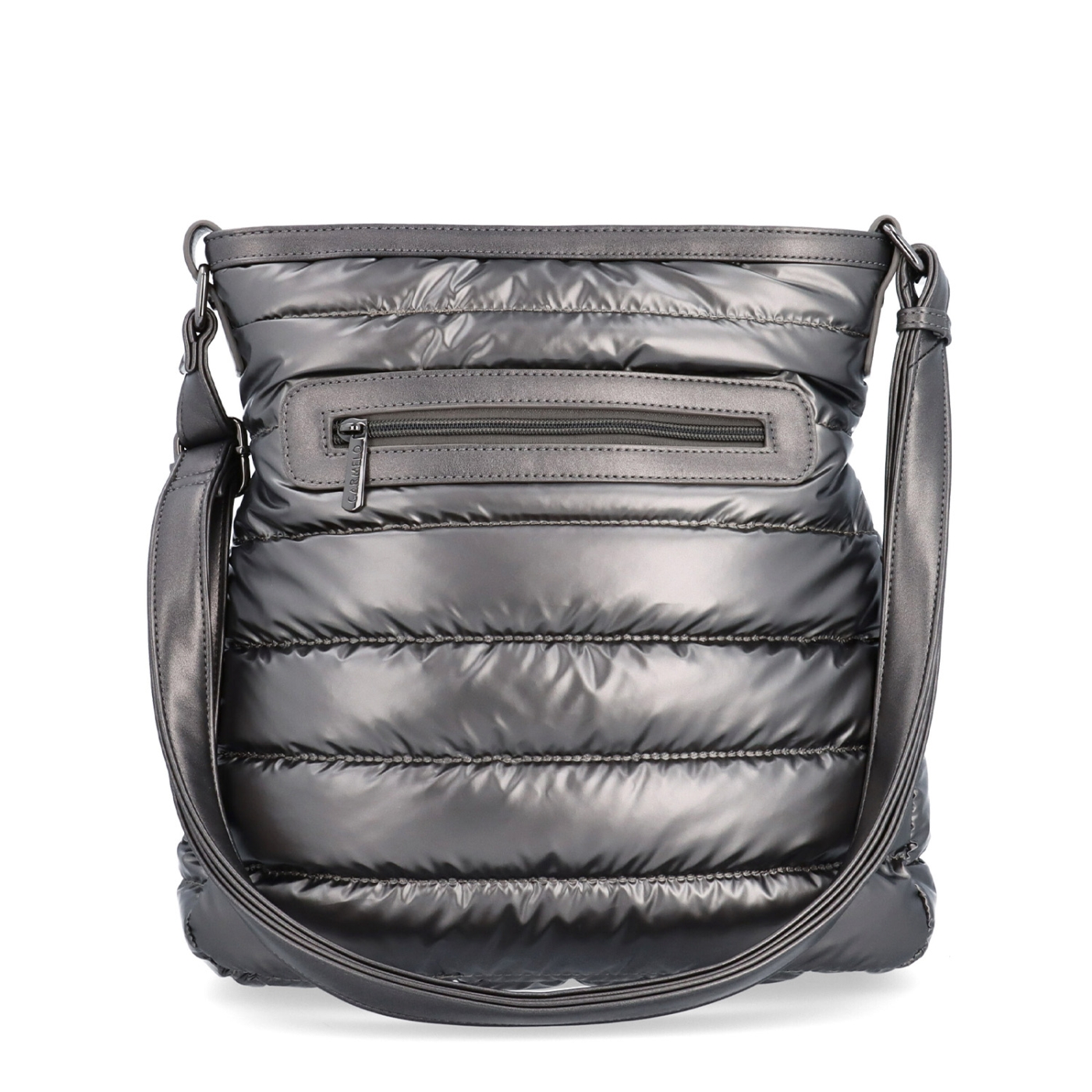 Moderní dámská kabelka z nadýchaného nylonu Carmelo materiál nylon zapínání na zip barva metalická velikost střední 4382 TI Zezadu