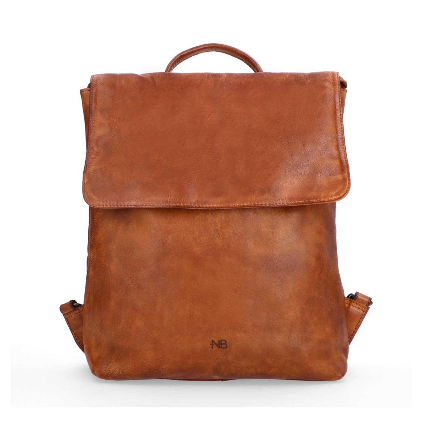 Kožený batoh s klopou ve vintage stylu Noelia Bolger materiál kůže zapínání na zip barva koňaková velikost střední NB 2014 KO Zepředu