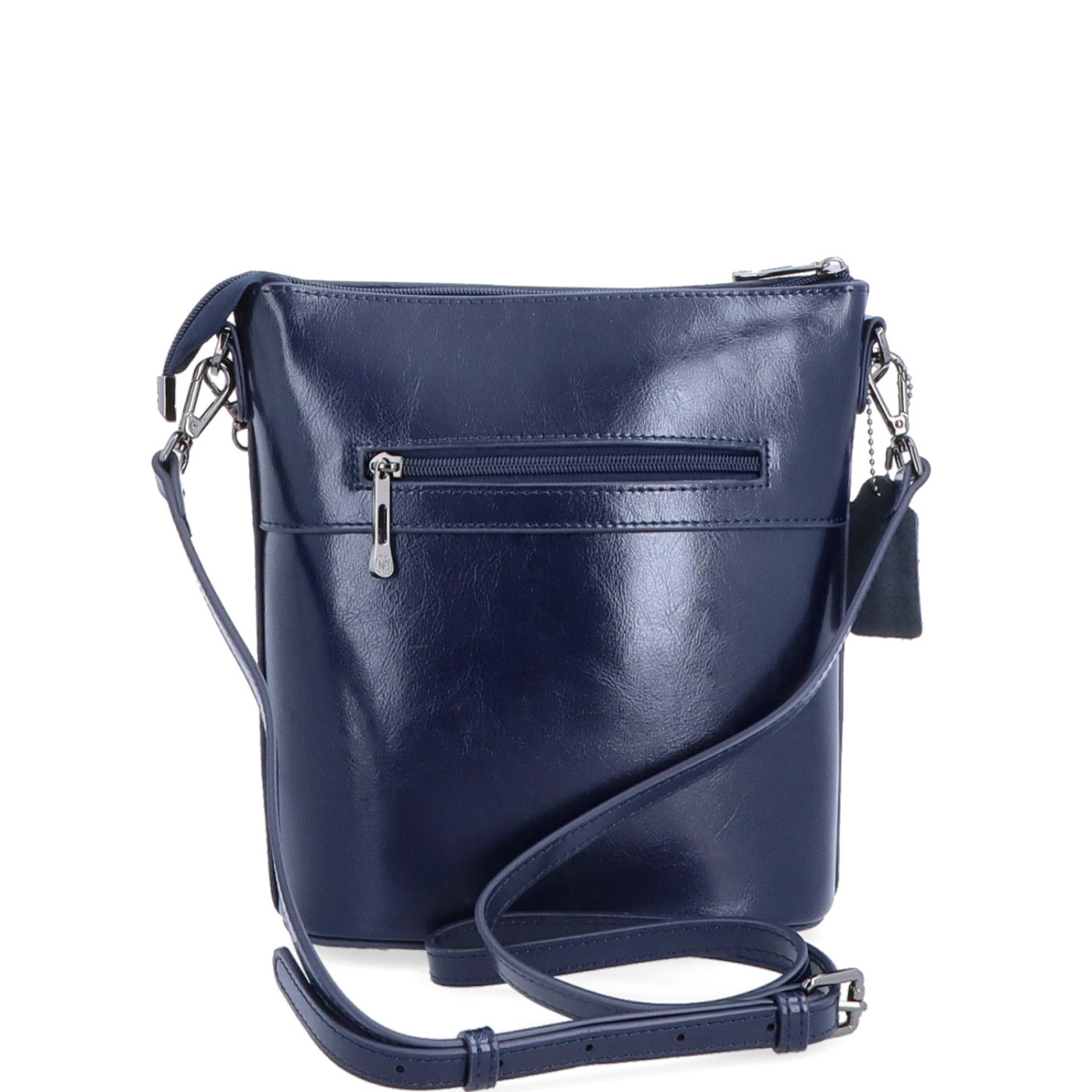 Elegantní kožená crossbody s řetízkem Noelia Bolger materiál kůže zapínání na zip barva modrá velikost malá NB 0048 TM Zezadu