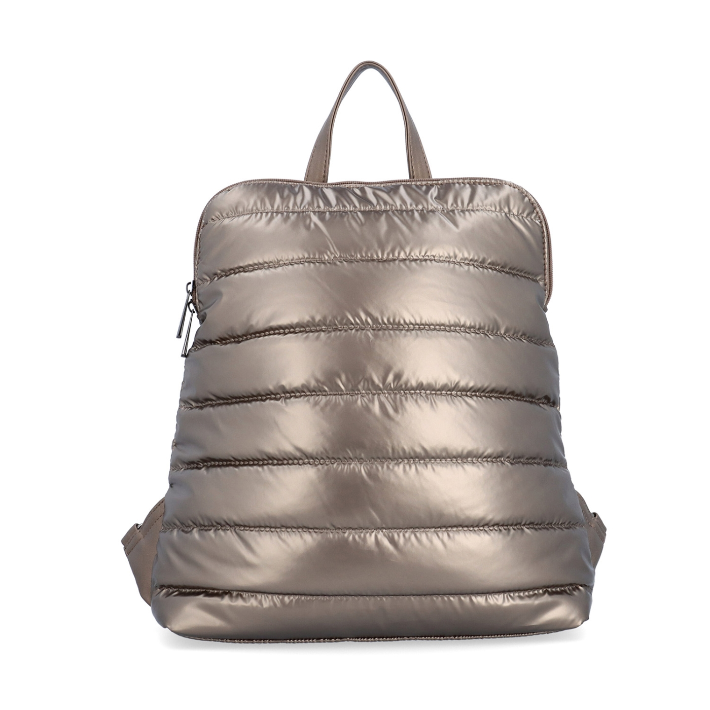 Prošívaný batoh z nadýchaného nylonu Carmelo materiál nylon zapínání na zip barva metalická velikost střední 4384 BR Zepředu