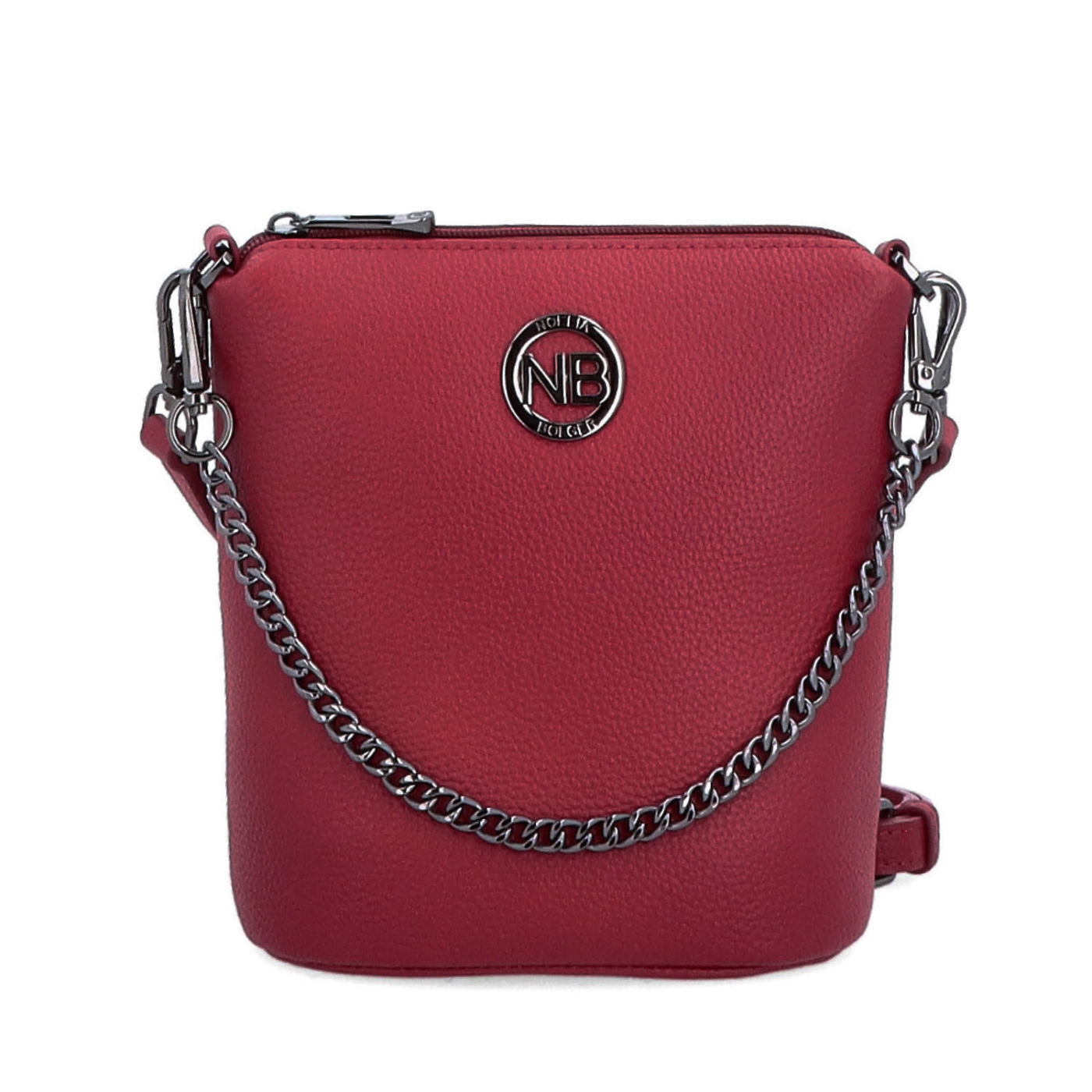 Malá kožená crossbody kabelka s výrazným řetízkem Noelia Bolger materiál kůže zapínání na zip barva červená velikost malá NB 3016 CV Zepředu