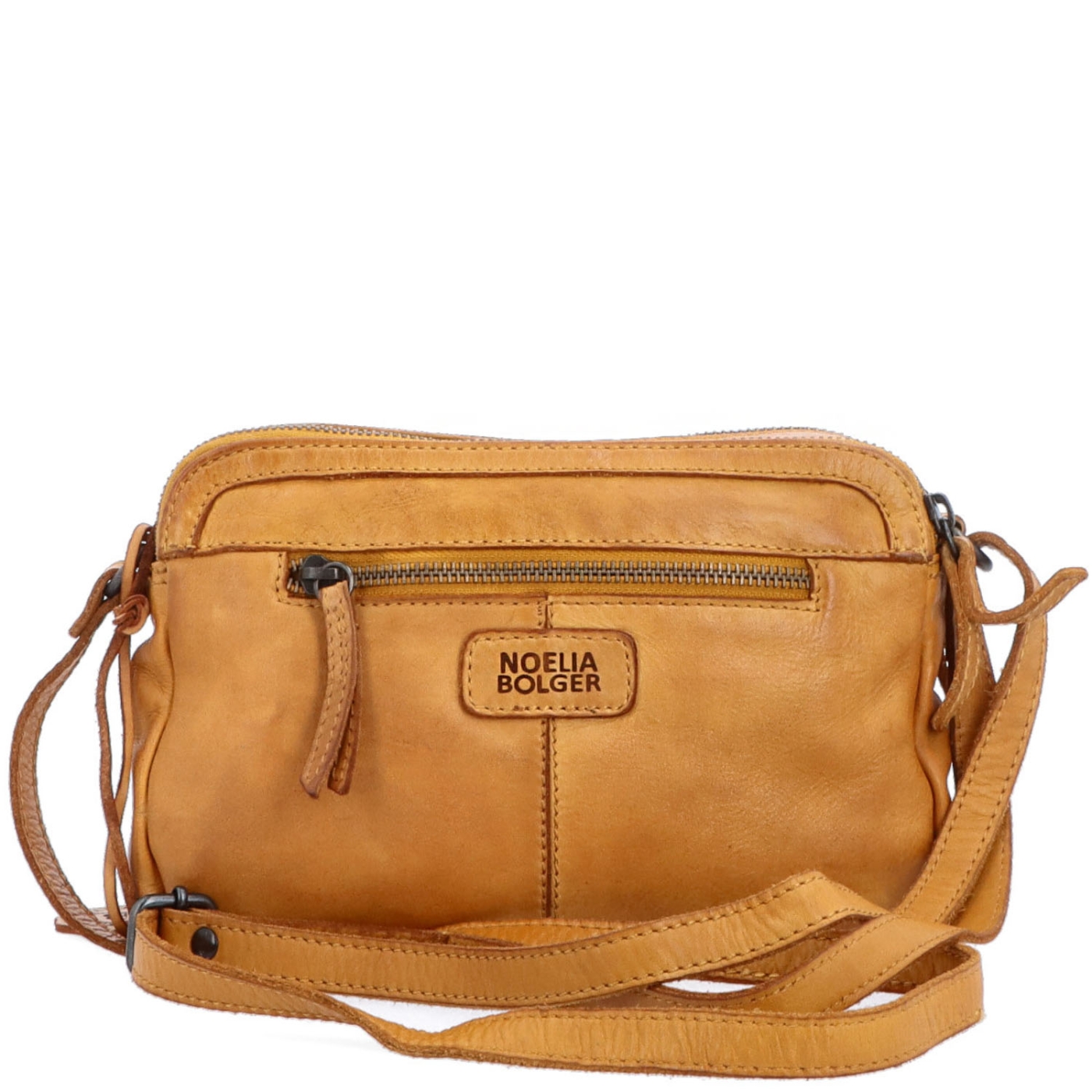 Minimalistická kožená crossbody kabelka Noelia Bolger materiál kůže zapínání na zip barva žlutá velikost malá NB 2407 ZLU Zezadu