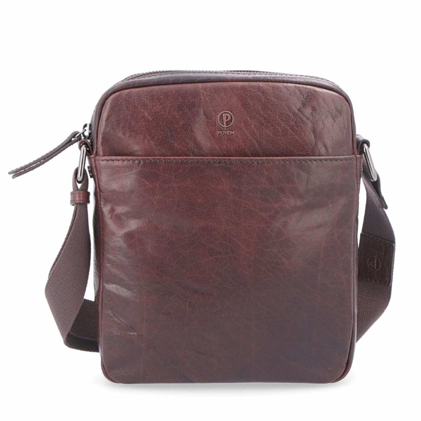 Kožená crossbody taška Poyem materiál kůže barva hnědá velikost malá 2200 Poyem H Zepředu