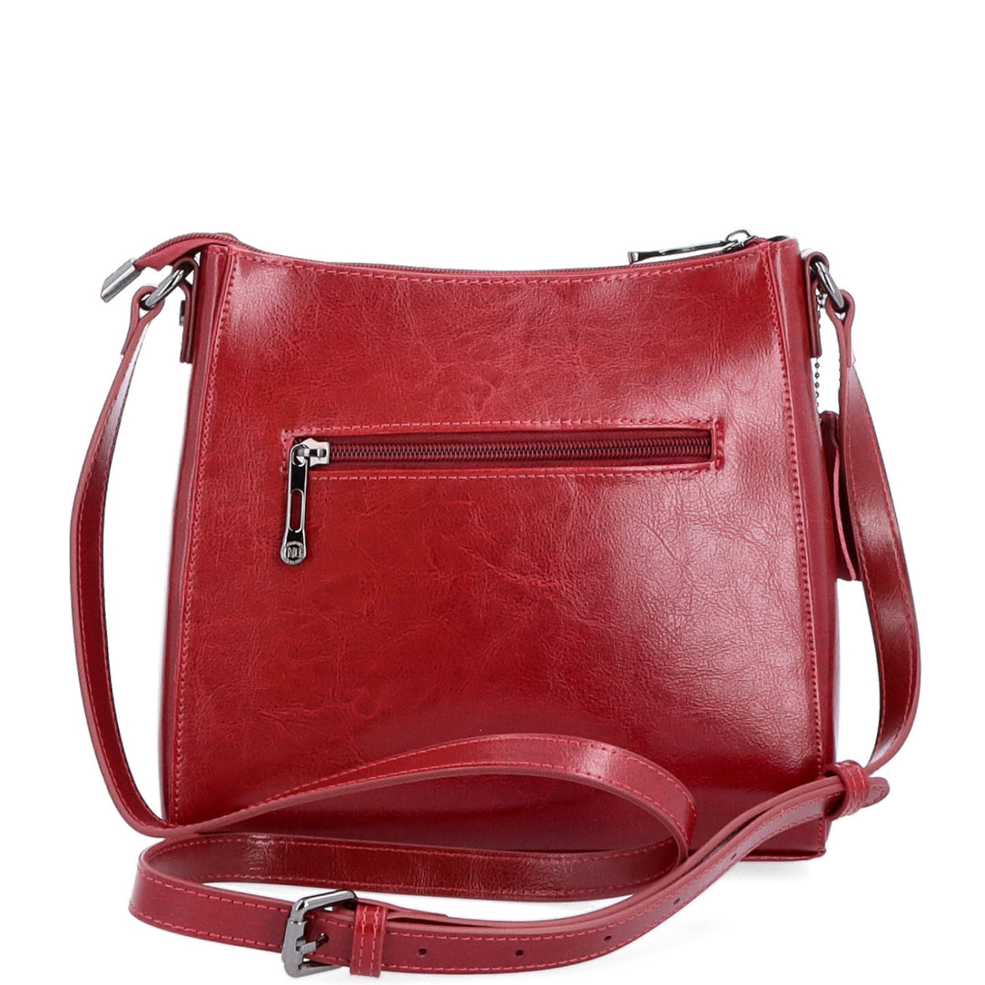 Nadčasová crossbody kabelka z pravé kůže Noelia Bolger materiál kůže zapínání na zip barva červená velikost malá NB 0079 TCV Zezadu