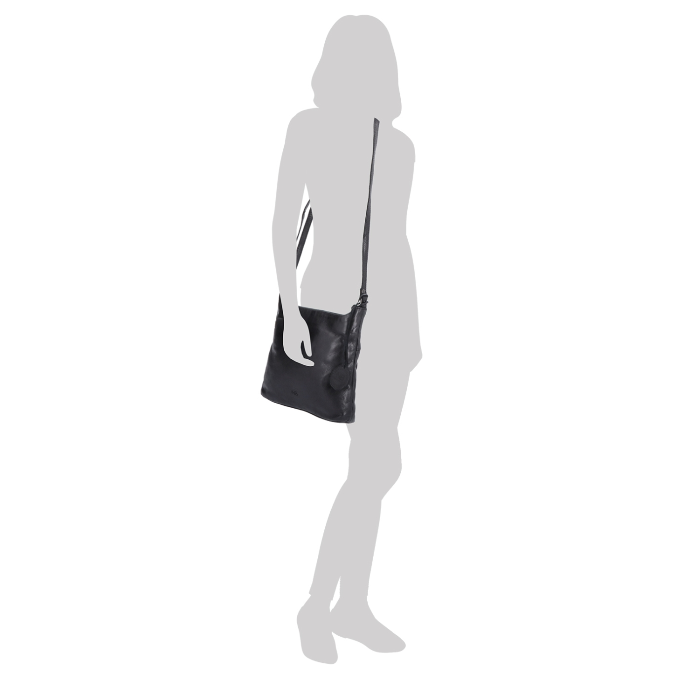 Kožená crossbody kabelka pro každý den Noelia Bolger materiál kůže zapínání na zip barva černá velikost malá NB 2404 C Na postavě