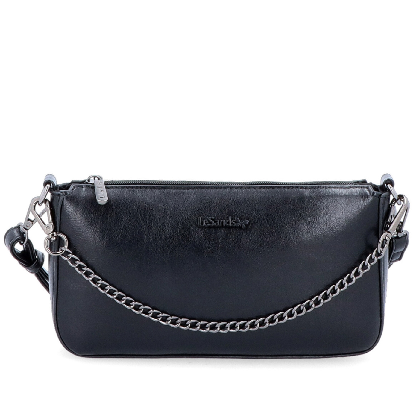 Malá crossbody kabelka s ozdobným řetízkem Le Sands materiál syntetická kůže zapínání na zip barva černá velikost malá 7714 C Zepředu