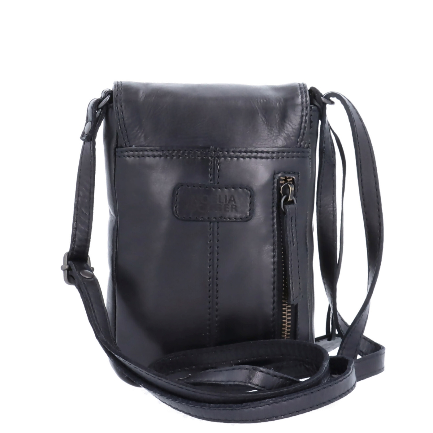 Kožená crossbody taška s klopou Noelia Bolger materiál kůže zapínání s klopou barva černá velikost malá NB 2418 C Zezadu