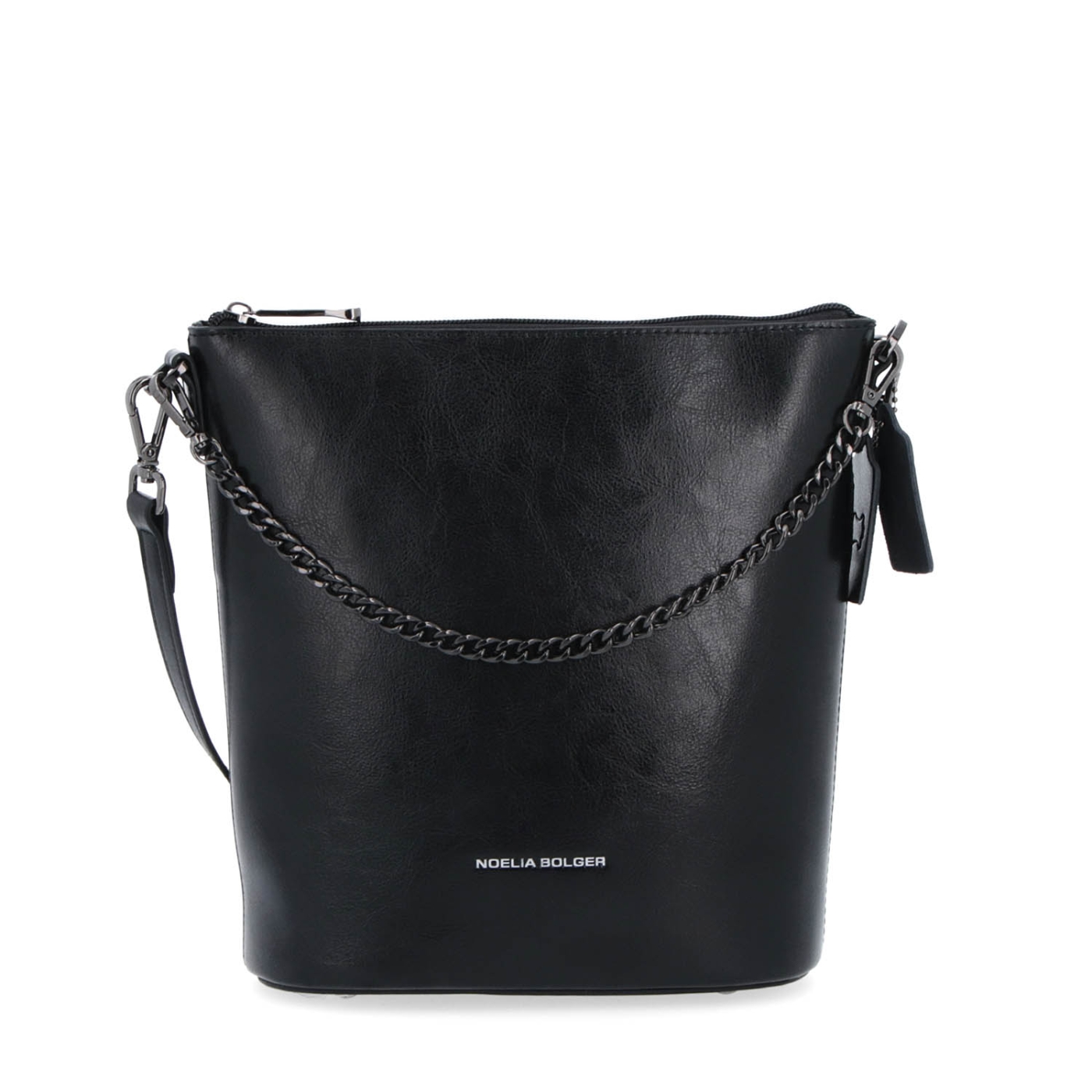 Elegantní kožená crossbody s řetízkem Noelia Bolger materiál kůže zapínání na zip barva černá velikost malá NB 0048 C Zepředu
