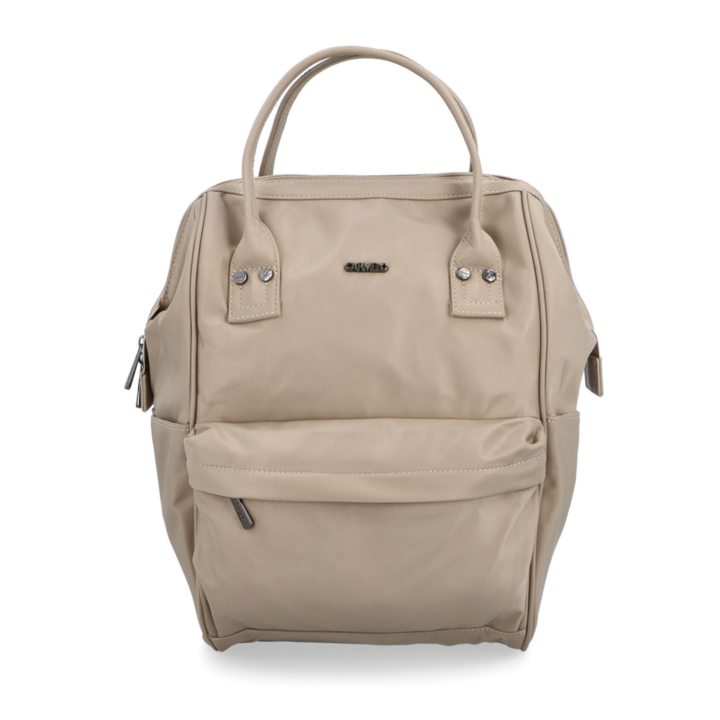 Velký praktický batoh značky Carmelo Carmelo materiál nylon zapínání na zip barva taupe velikost velká 4319 T Zepředu