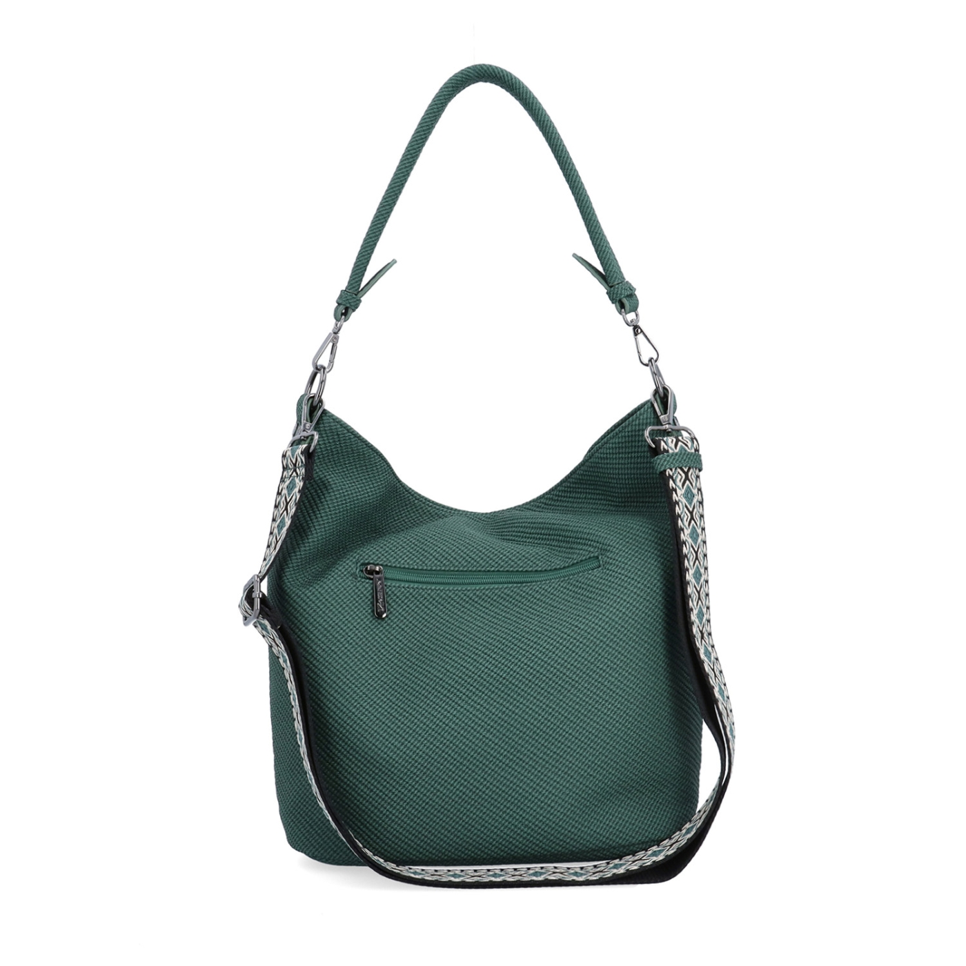 Městská kabelka stylu hobobag s odnímatelným popruhem Tangerin materiál syntetická kůže zapínání na zip barva zelená velikost střední 4367 ZE Zezadu