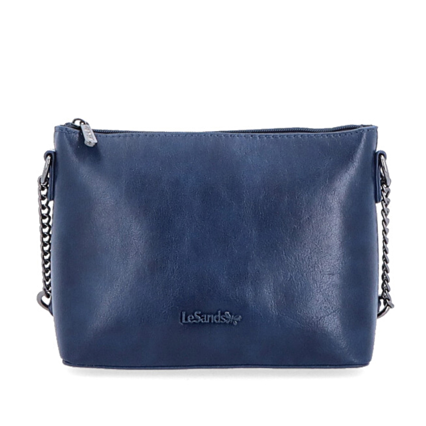 Společenská crossbody kabelka s řetízkem Le Sands materiál syntetická kůže zapínání na zip barva modrá velikost malá 7708 TM Zepředu