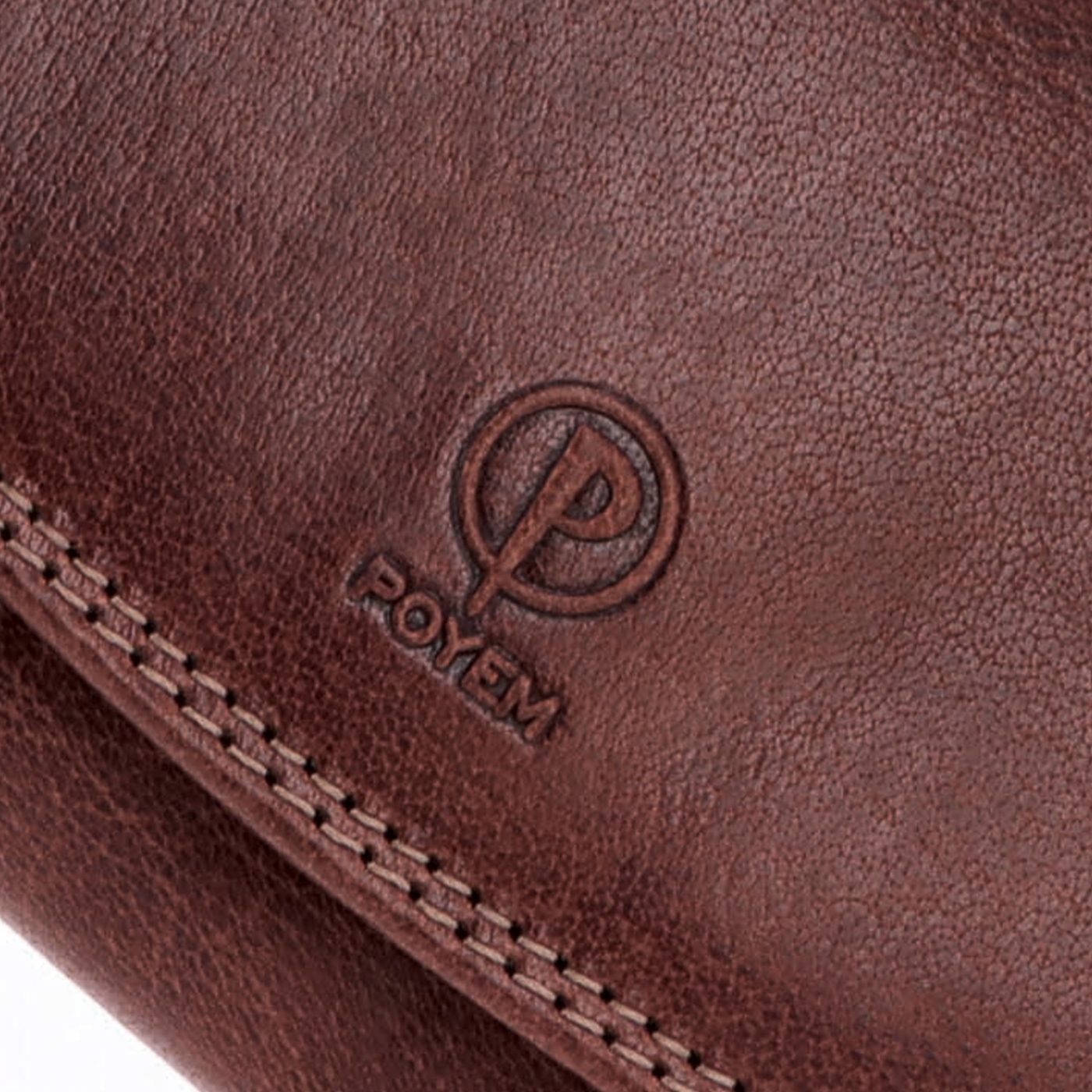 Dvouzipová kožená peněženka Poyem materiál kůže zapínání na cvoček barva hnědá velikost velká 5215 Poyem H Logo