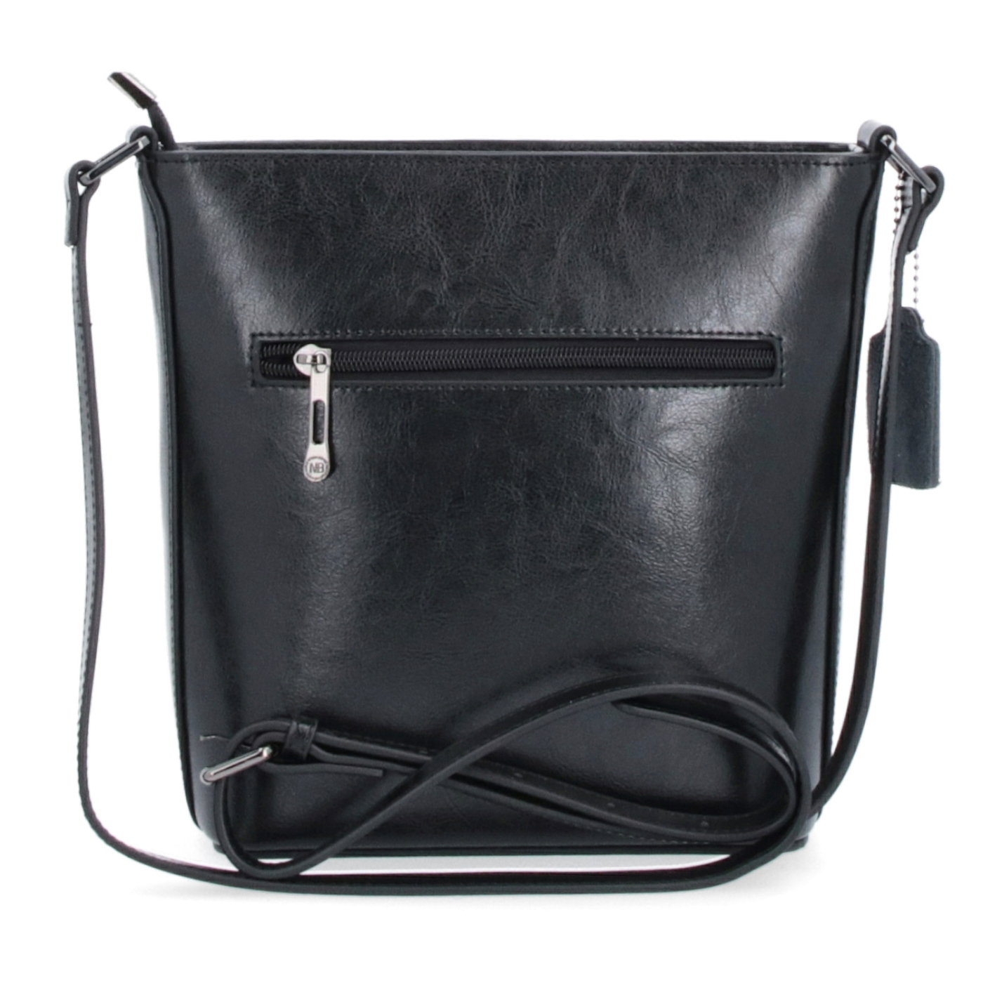 Malá elegantní kožená crossbody kabelka Noelia Bolger materiál kůže zapínání na zip barva černá velikost malá NB 0065 C Zezadu