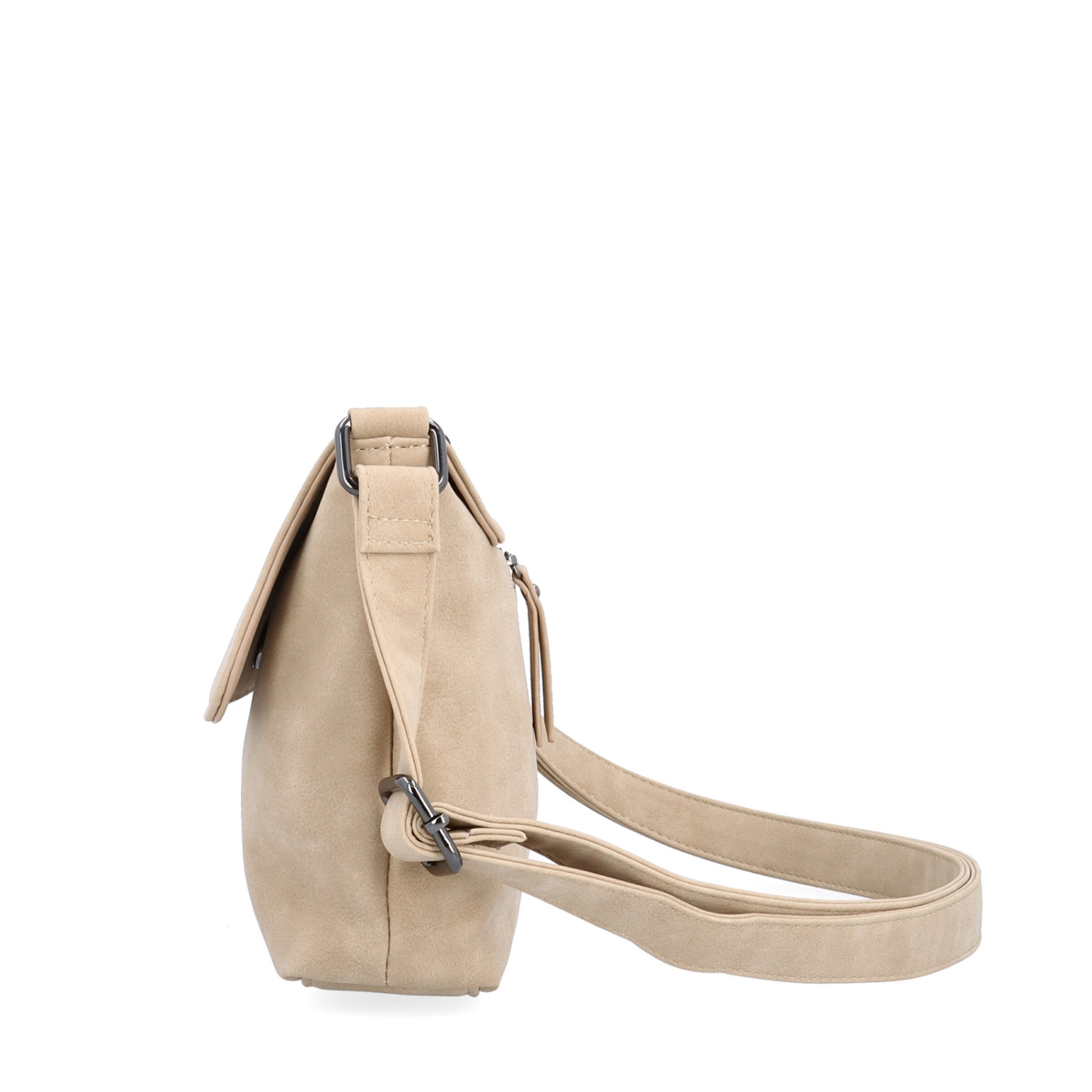 Praktická crossbody kabelka s klopou Tangerin materiál syntetická kůže zapínání na cvoček barva béžová velikost střední 1116 BE Z boku
