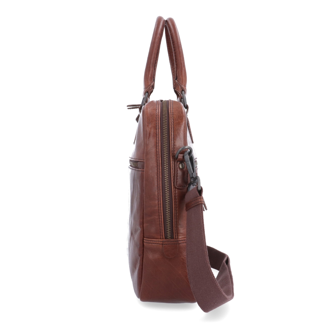 Kožená pánská taška s přihrádkou na notebook Poyem materiál kůže zapínání na zip barva hnědá velikost velká 2225 Poyem H Z boku