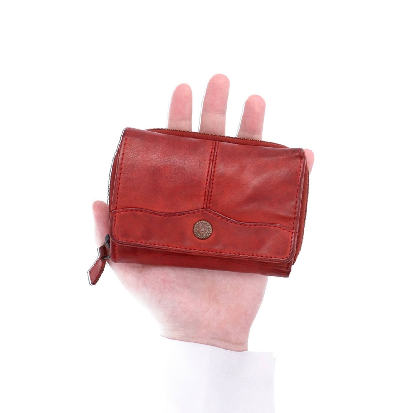 Kožená peněženka s kapsou na zip Noelia Bolger materiál kůže zapínání na cvoček barva červená velikost malá 5136 NB CV V ruce