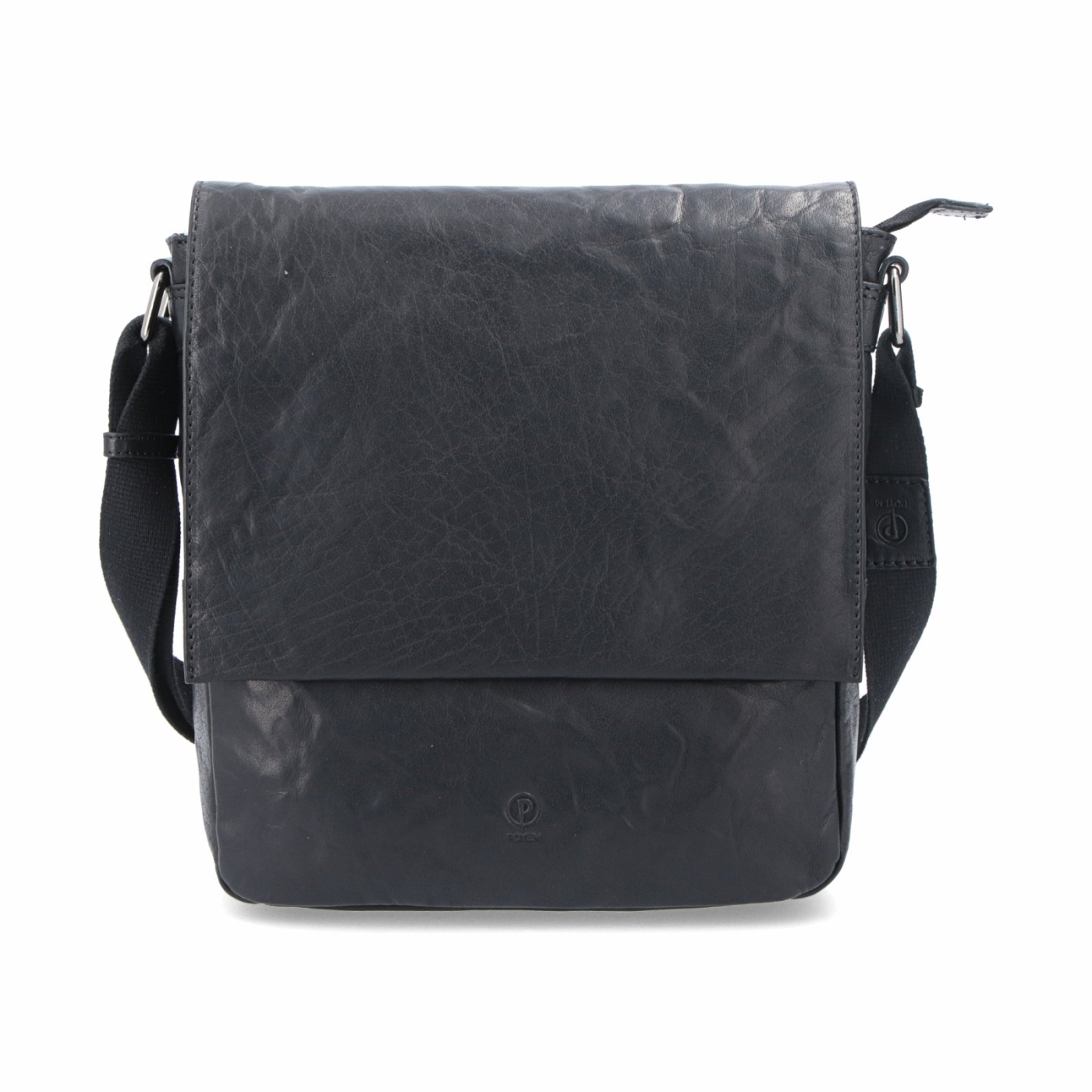 Kožená crossbody klopna Poyem materiál kůže zapínání s klopou barva černá velikost střední 2207 Poyem C Zepředu