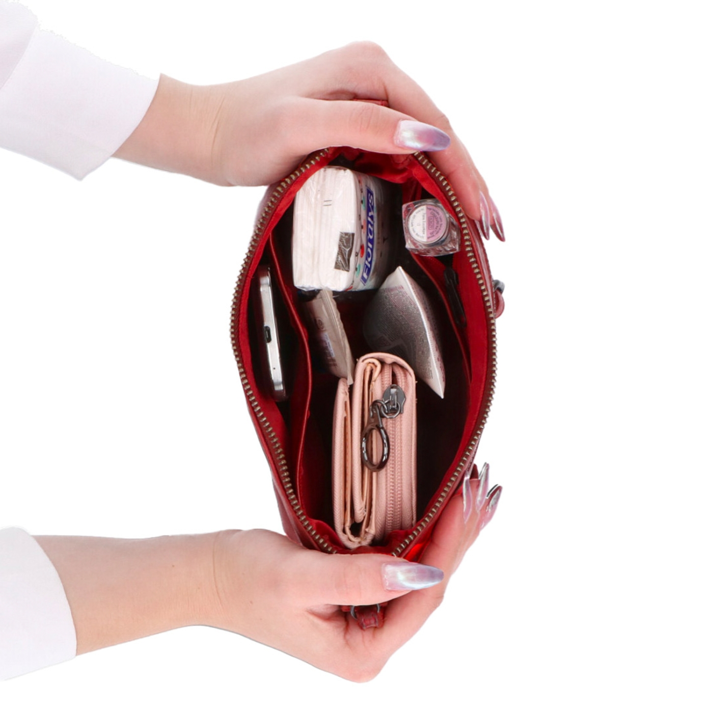 Praktická kožená crossbody na každý den Noelia Bolger materiál kůže zapínání na zip barva červená velikost malá NB 2406 CV Vnitřek