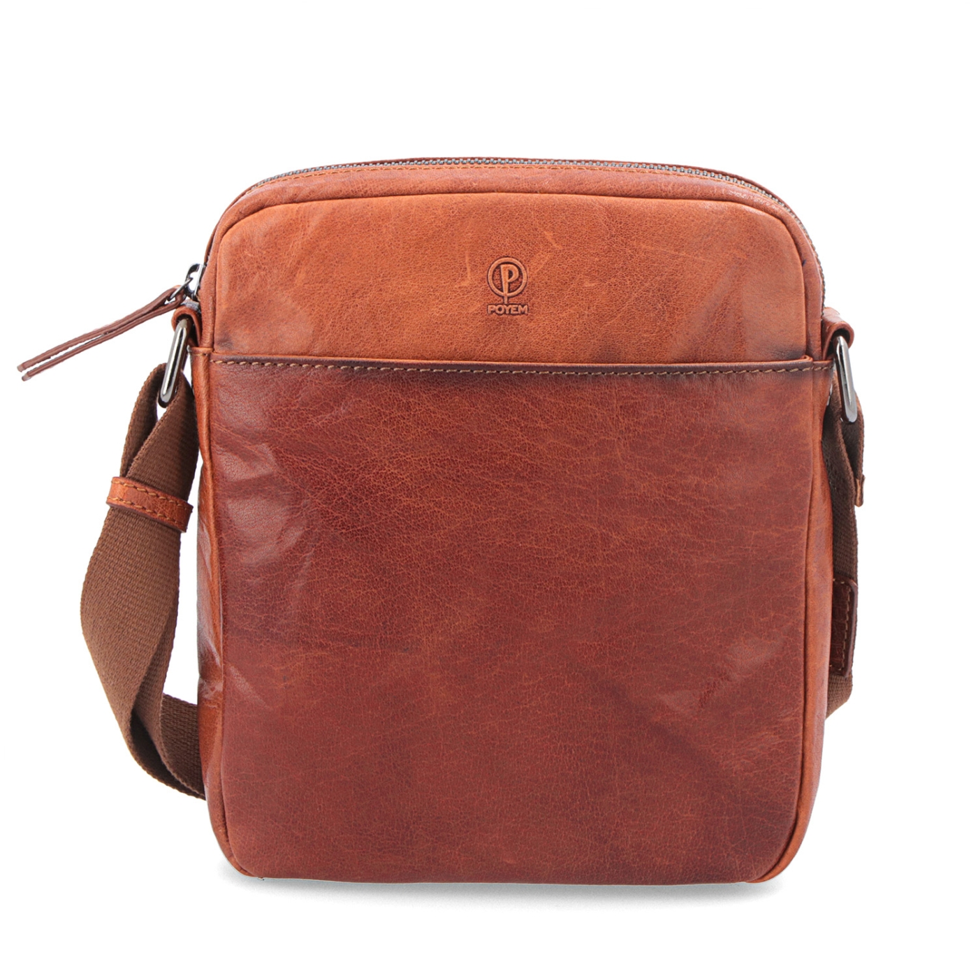 Kožená crossbody taška Poyem materiál kůže barva koňaková velikost malá 2200 Poyem KO Zepředu